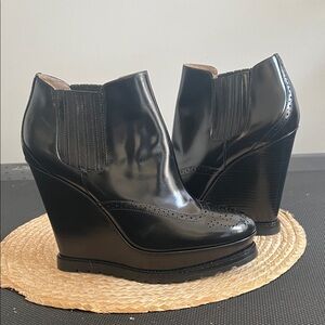 Michael Kors Black Patent Colette Broque  Oxford Platform Wedge Bootie